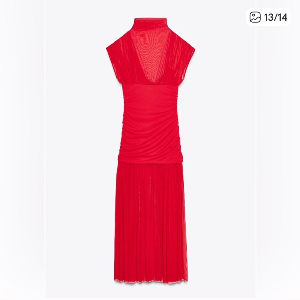 Zara NWT combination tulle midi dress red 4772/352 - Picture 10 of 15
